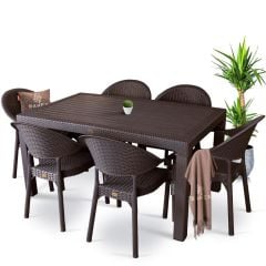 CAPİSSİ KAHVE CAMSIZ RATTAN MASA SETİ 90X150CM