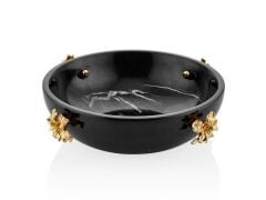 EVZA MERMER SİYAH ALTIN ÇİÇEKLİ BOL KASE/DEKOR 24CM