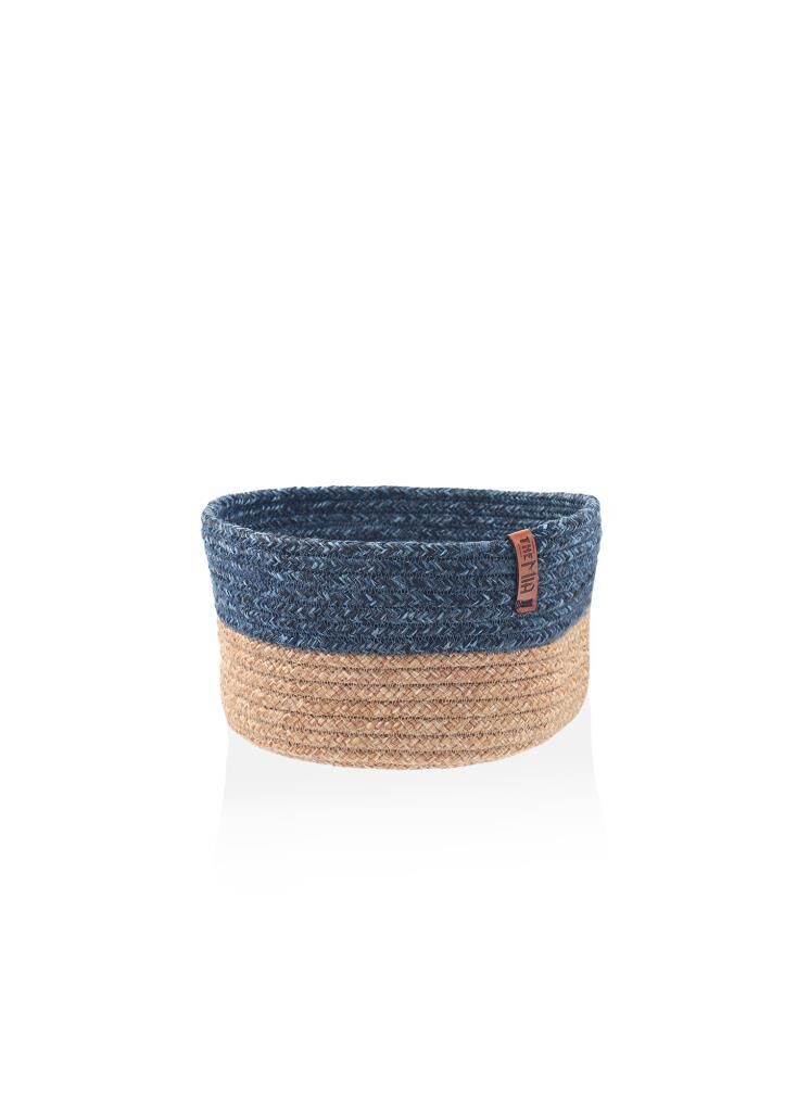 LACİVERT BAMBU JÜT YUVARLAK SEPET 20X13CM