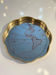 ALTIN ESKİTME HARİTA DESEN YUVARLAK TEPSİ 33CM