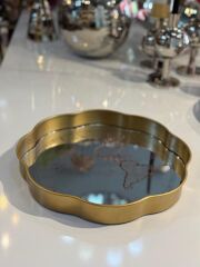 ALTIN ESKİTME HARİTA DESEN YUVARLAK TEPSİ 36CM