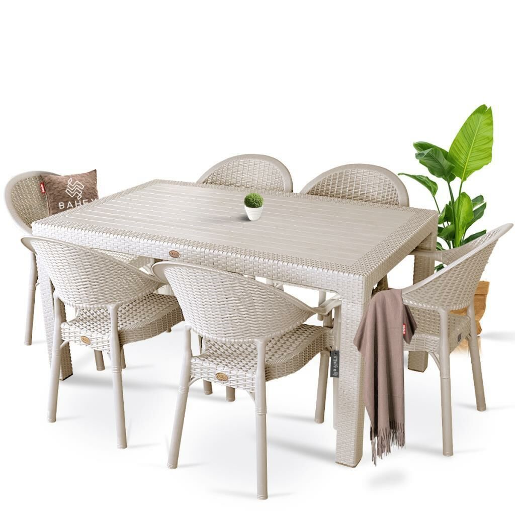 CAPİSSİ KAPUÇİNO CAMSIZ RATTAN MASA SETİ 90X150CM