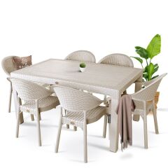 CAPİSSİ KAPUÇİNO CAMSIZ RATTAN MASA SETİ 90X150CM
