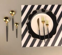 SİYAH PARLAK ALTIN 36 PARÇA ÇATAL KAŞIK BIÇAK SETİ