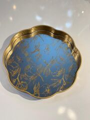 ALTIN ESKİTME ÇİÇEK DESEN YUVARLAK TEPSİ 33CM