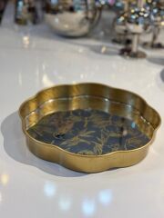 ALTIN ESKİTME ÇİÇEK DESEN YUVARLAK TEPSİ 36CM