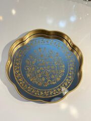 ALTIN ESKİTME İŞLEME DESEN YUVARLAK TEPSİ 36CM