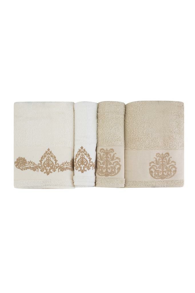 ELDORA SİMLİ NAKIŞLI OFFWHITE-BEJ HAMAM SETİ