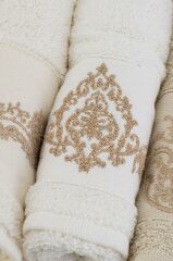ELDORA SİMLİ NAKIŞLI OFFWHITE-BEJ HAMAM SETİ