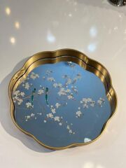 ALTIN ESKİTME KUŞ DESEN YUVARLAK TEPSİ 33CM