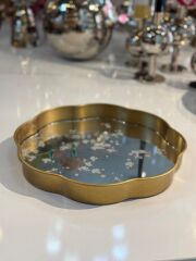 ALTIN ESKİTME KUŞ DESEN YUVARLAK TEPSİ 33CM