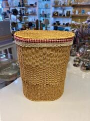 BEJ SENTETİK HASIR OVAL ÇAMAŞIR SEPETİ 44X34X53CM