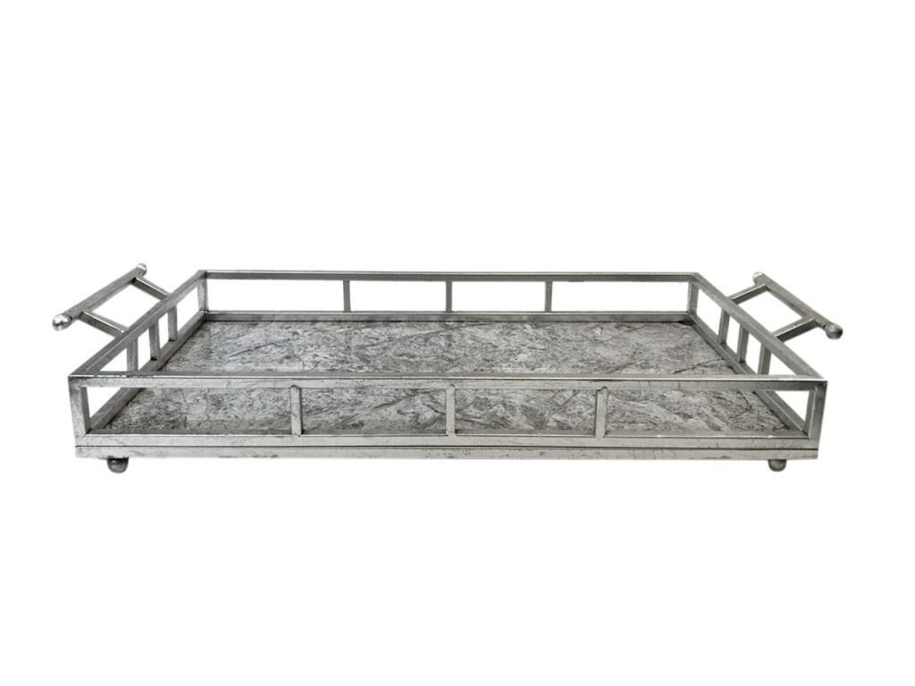 GÜMÜŞ-MERMER ESKİTME DİKDÖRTGEN TEPSİ 69cm
