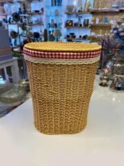 BEJ SENTETİK HASIR OVAL ÇAMAŞIR SEPETİ 38X28X48CM