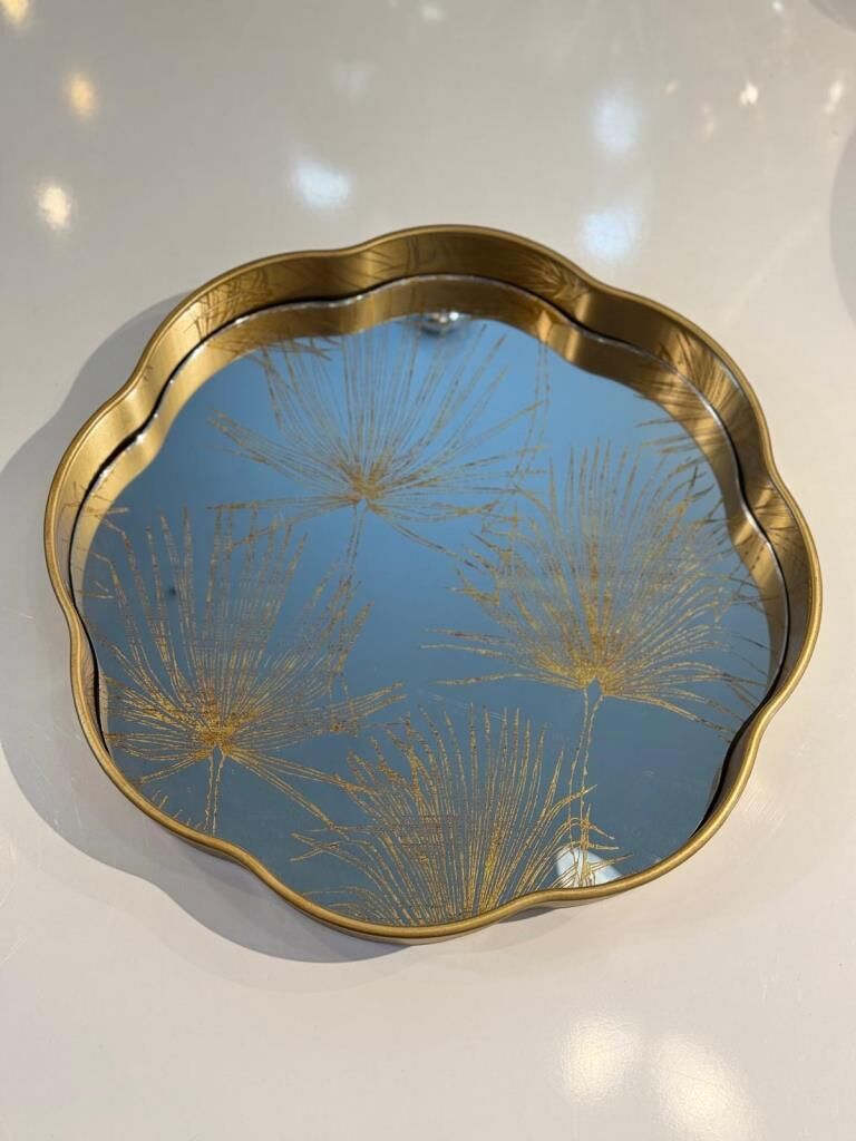 ALTIN ESKİTME PALMİYE DESEN YUVARLAK TEPSİ 33CM