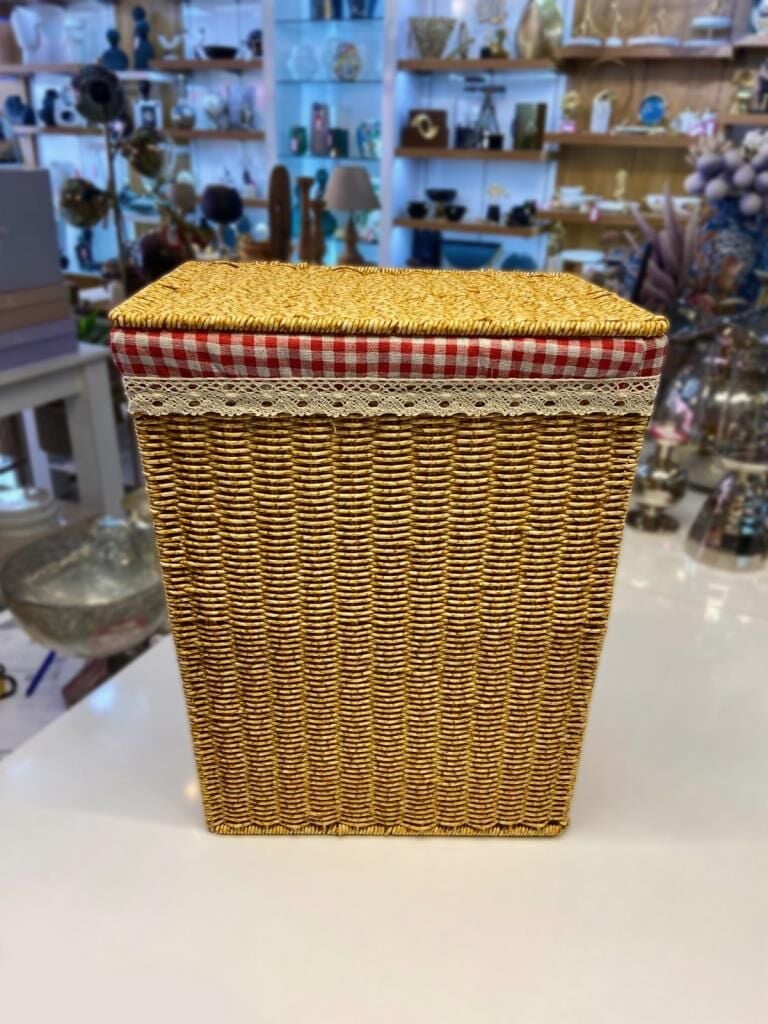BEJ SENTETİK HASIR DİKDÖRTGEN ÇAMAŞIR SEPETİ 44X34X53CM