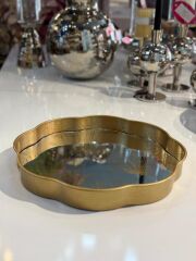 ALTIN ESKİTME PALMİYE DESEN YUVARLAK TEPSİ 36CM