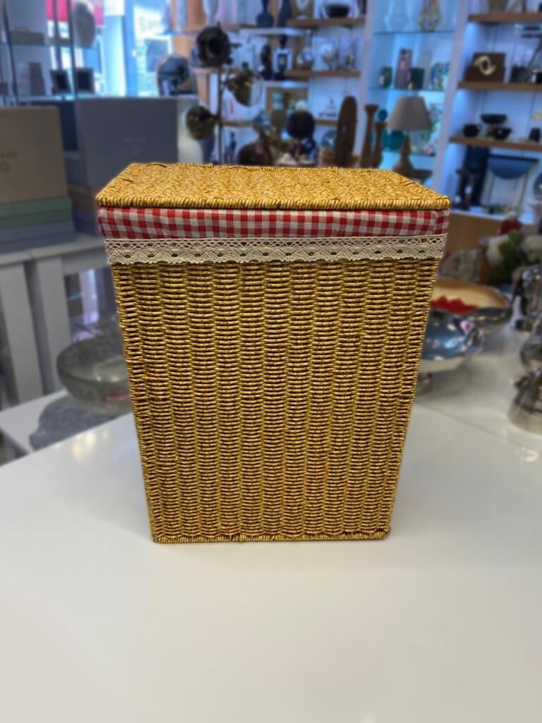 BEJ SENTETİK HASIR DİKDÖRTGEN ÇAMAŞIR SEPETİ 38X28X48CM