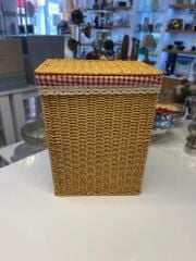 BEJ SENTETİK HASIR DİKDÖRTGEN ÇAMAŞIR SEPETİ 38X28X48CM