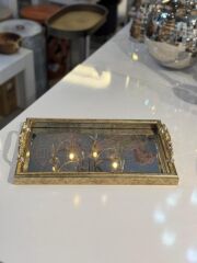 ALTIN ESKİTME HARİTA DESEN DİKDÖRTGEN TEPSİ 45X30CM