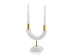 EVZA MERMER BEYAZ ALTIN 2'Lİ MUMLUK 20CM