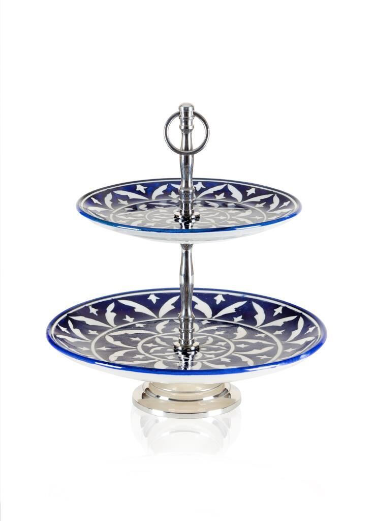 CORALLO MAVİ 2 KATLI KEK PASTA SERVİSİ 13X11X11CM