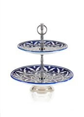 CORALLO MAVİ 2 KATLI KEK PASTA SERVİSİ 13X11X11CM
