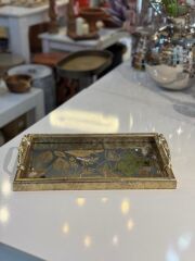 ALTIN ESKİTME DAL DESEN DİKDÖRTGEN TEPSİ 40X25CM