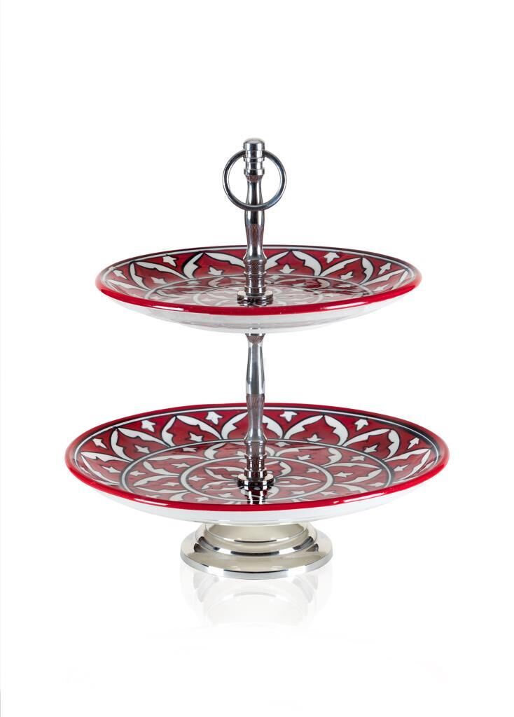 CORALLO KIRMIZI 2 KATLI KEK PASTA SERVİSİ 13X11X11CM