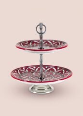 CORALLO KIRMIZI 2 KATLI KEK PASTA SERVİSİ 13X11X11CM