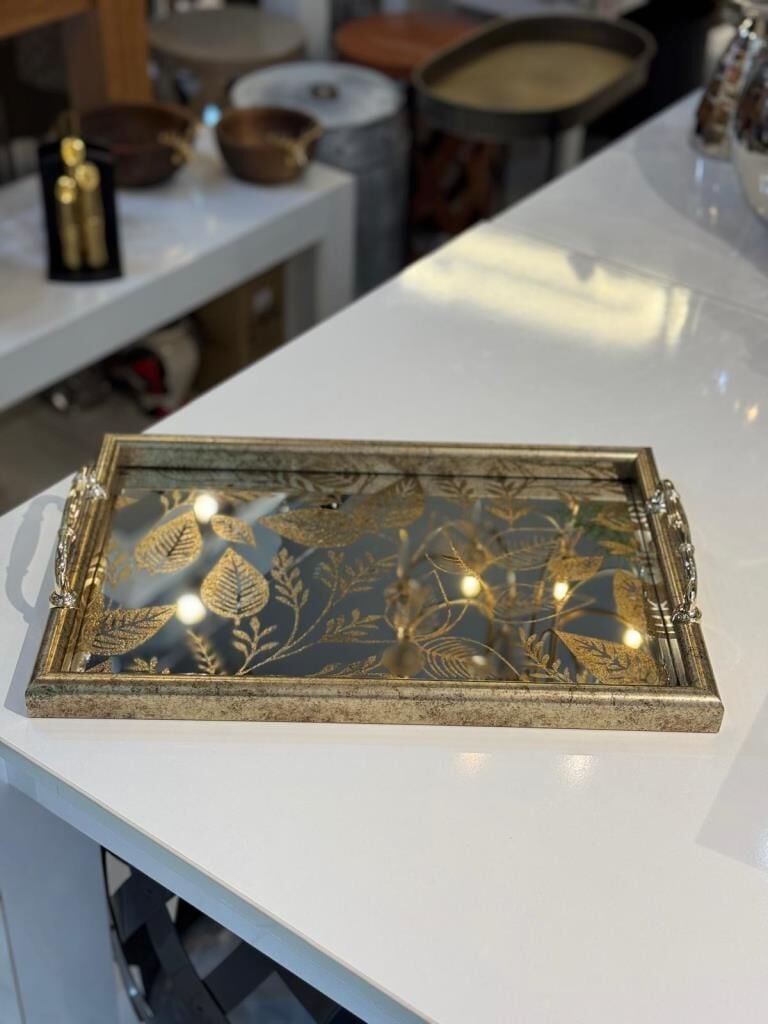 ALTIN ESKİTME DAL DESEN DİKDÖRTGEN TEPSİ 45X30CM