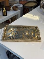 ALTIN ESKİTME DAL DESEN DİKDÖRTGEN TEPSİ 45X30CM