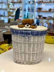 BEYAZ PELUŞ DETAY OVAL HASIR ÇAMAŞIR/OYUNCAK SEPETİ 43X30X40CM