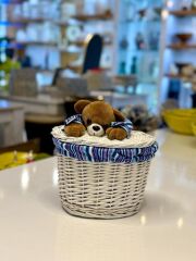 BEYAZ PELUŞ DETAY OVAL HASIR ÇOK AMAÇLI/OYUNCAK SEPETİ 23X17X17CM