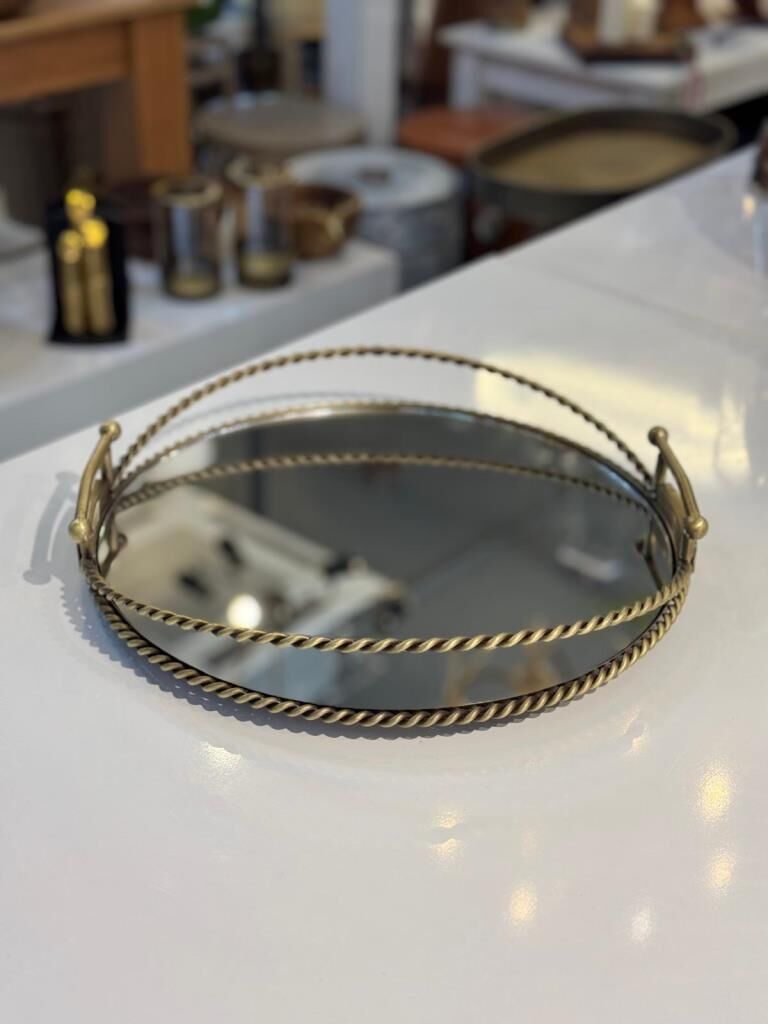 ALTIN ESKİTME ASİMETRİK YUVARLAK TEPSİ 36CM