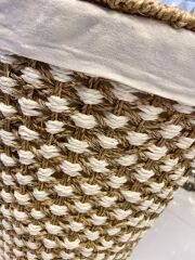 BEYAZ BEJ ÖRME HASIR YUVARLAK ÇAMAŞIR SEPETİ 46X46X61CM