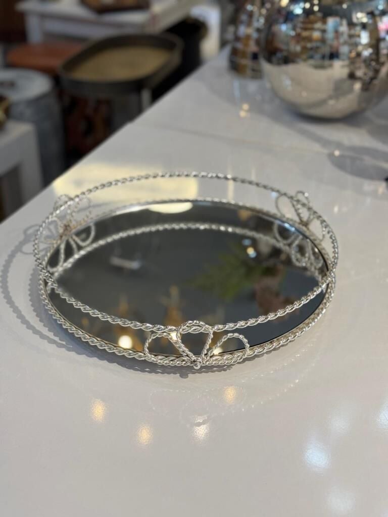 GÜMÜŞ MOTİFLİ YUVARLAK TEPSİ 36CM