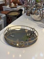 ALTIN ESKİTME MOTİFLİ YUVARLAK TEPSİ 36CM