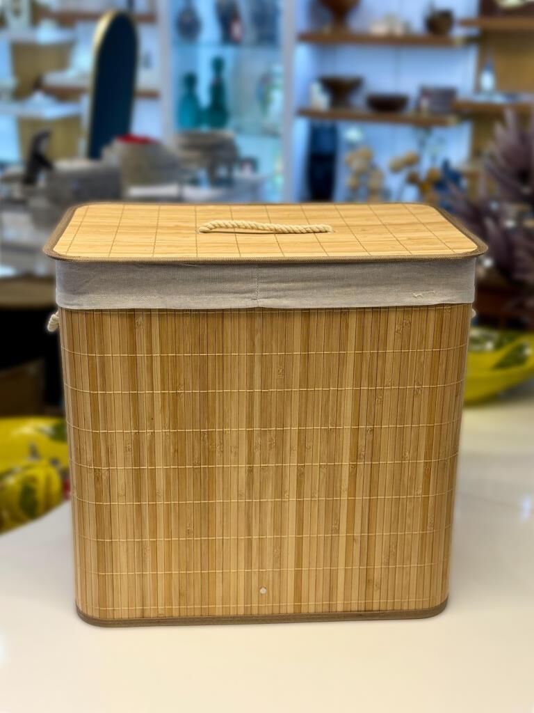 BAMBU ÇİFT BÖLMELİ KALANIR SEPET 52X32X50CM