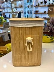 BAMBU PELUŞ AYICIKLI ÇAMAŞIR/OYUNCAK SEPETİ 40X30X60CM