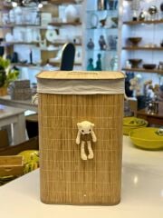 BAMBU PELUŞ AYICIKLI ÇAMAŞIR/OYUNCAK SEPETİ 40X30X60CM