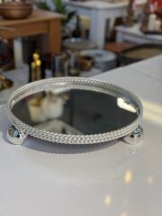 GÜMÜŞ TOP AYAKLI YUVARLAK TEPSİ 36CM