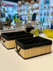 SİYAH KUMAŞLI 2'Lİ BAMBU SEPET