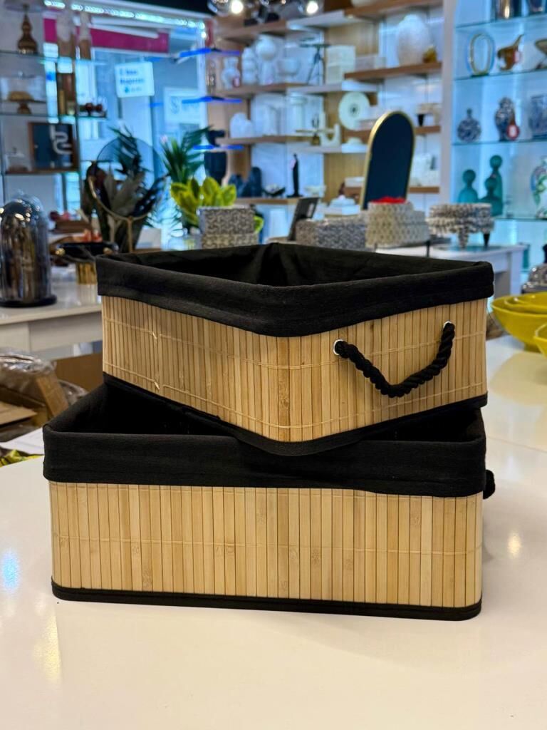 SİYAH KUMAŞLI 2'Lİ BAMBU SEPET