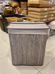 BAMBU GRİ 2 BÖLMELİ KATLANIR ÇAMAŞIR SEPETİ 62CM