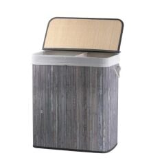 BAMBU GRİ 2 BÖLMELİ KATLANIR ÇAMAŞIR SEPETİ 62CM