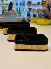 SİYAH KUMAŞLI 3'LÜ BAMBU SEPET