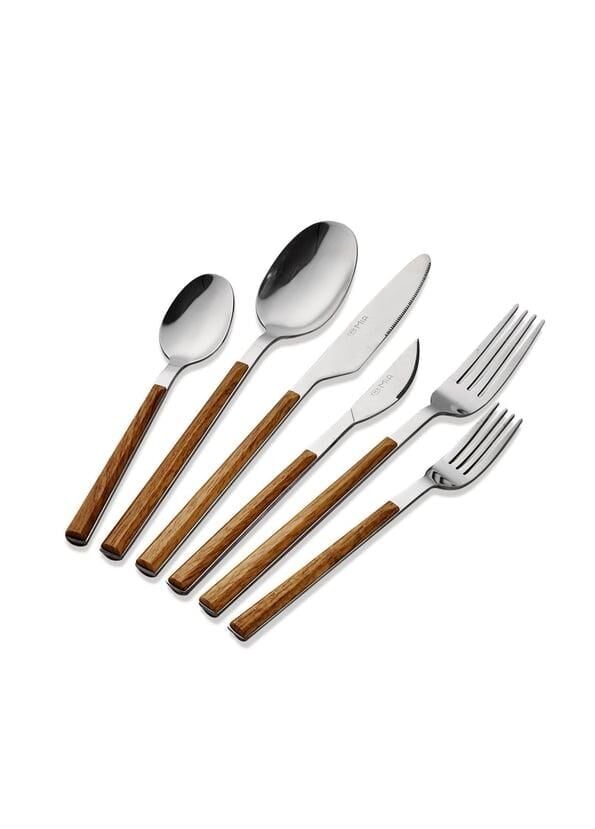 WOODEN GÜMÜŞ 6 KİŞİLİK 36 PARÇA ÇATAL KAŞIK BIÇAK SETİ