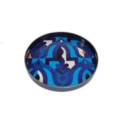 MAVİ DESENLİ YUVARLAK TEPSİ 28CM
