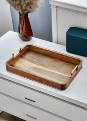 NATURA METAL KOLLU AKASYA TEPSİ GOLD 45X30CM